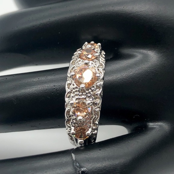 Silver tone Ring with Simulated Citrin - Picture 1 of 3